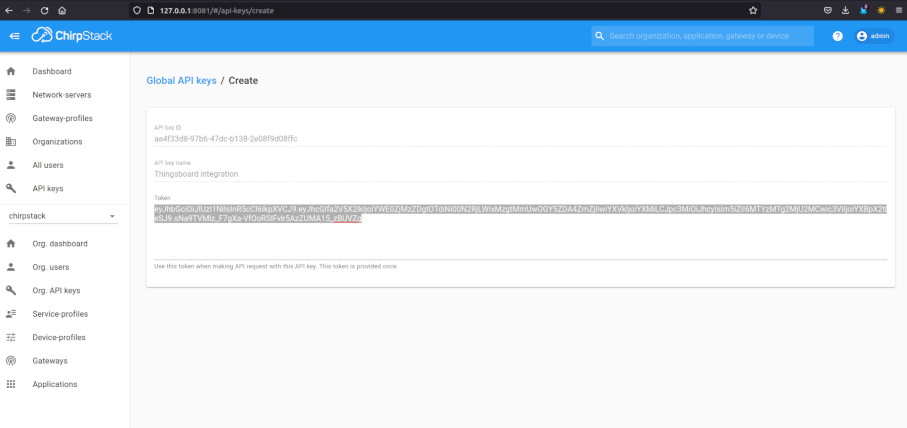 Copy created API key