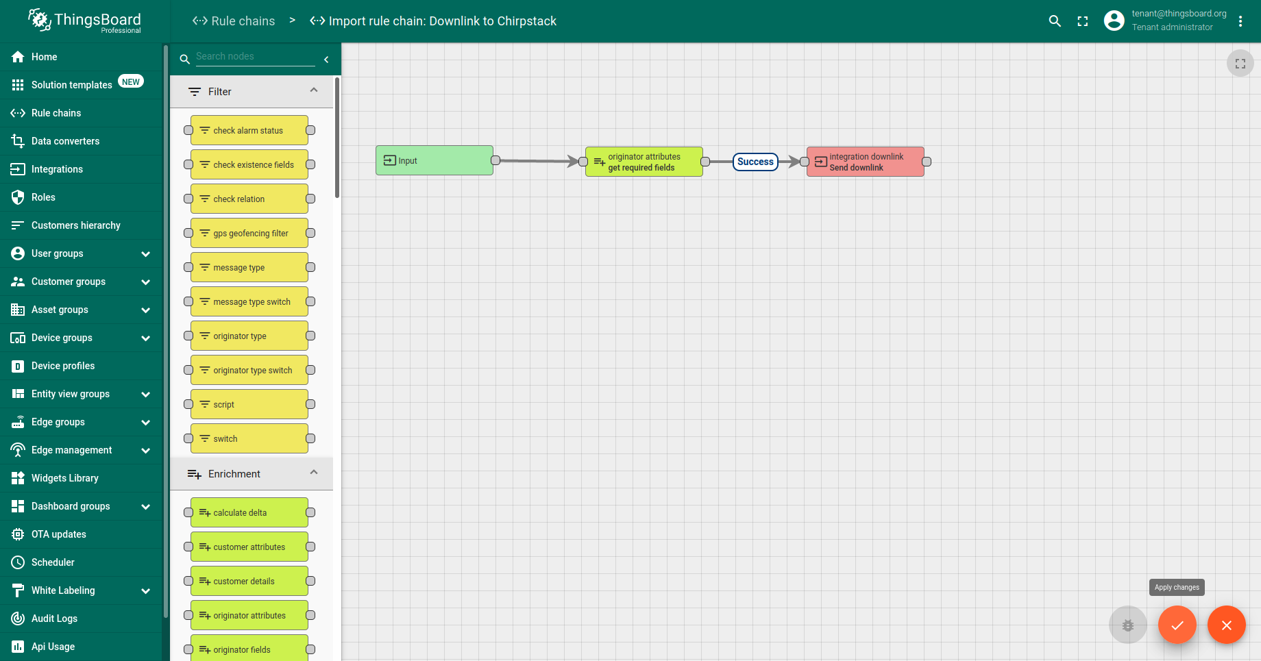 Save rule chain by pressing on checkmark