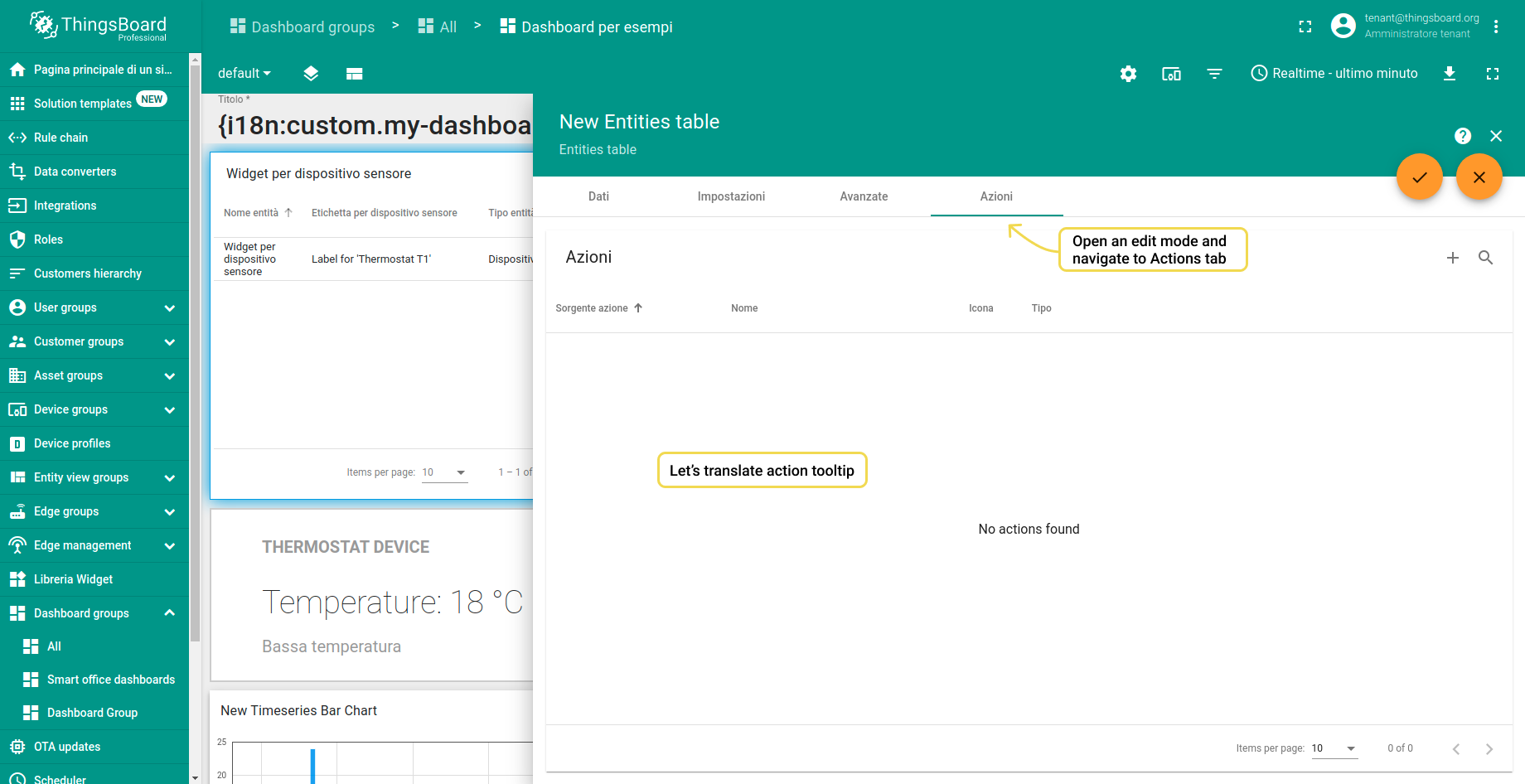 Step 4. Open widgets edit mode and navigate to an Action tab.