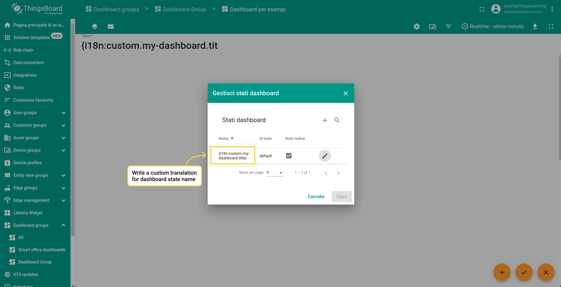 Step 6. Write custom translation for the dashboard state name.