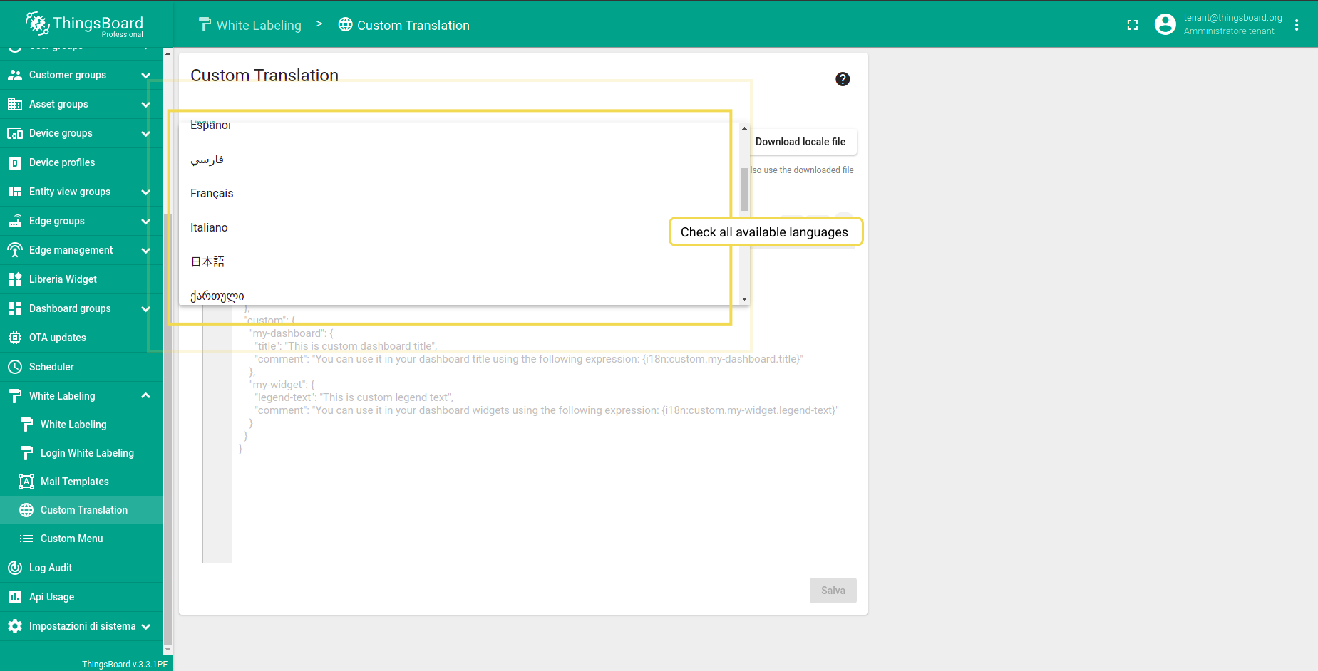 Step 2. Choose language from dropdown menu. For example, Italian.