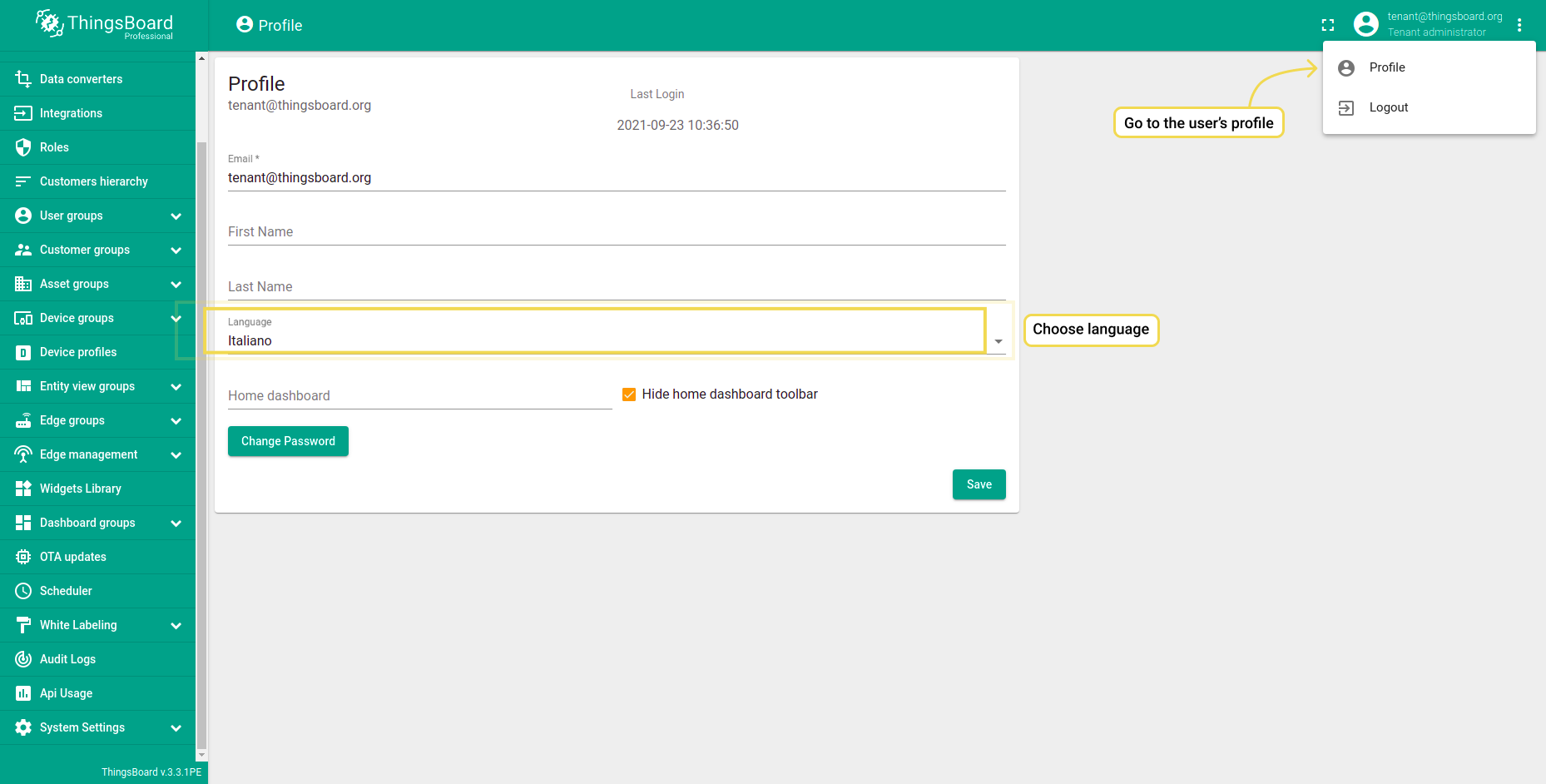Step 5. Change language in the User Profile to apply settings.