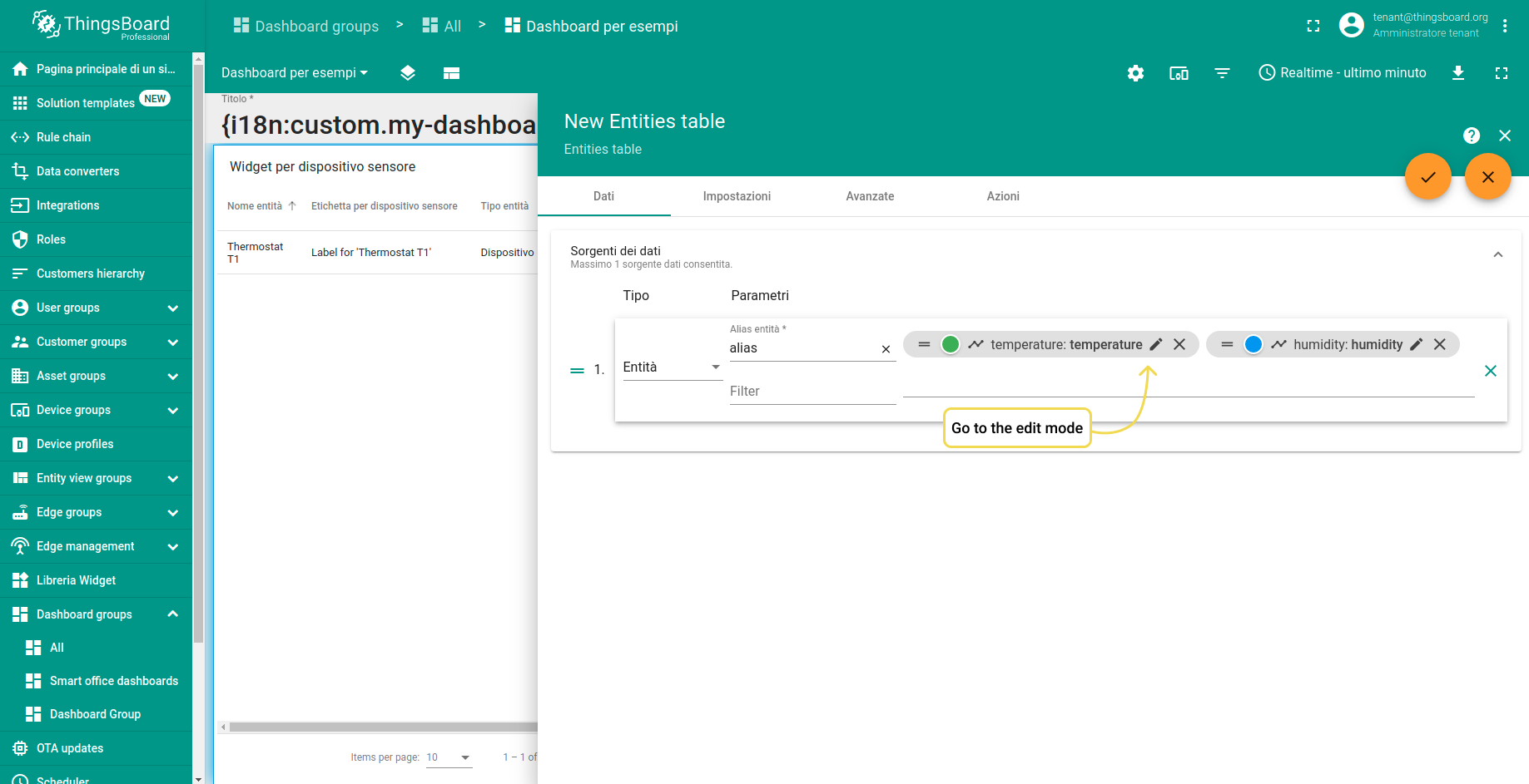 Step 2. Open widget settings and go to the data key configuration.