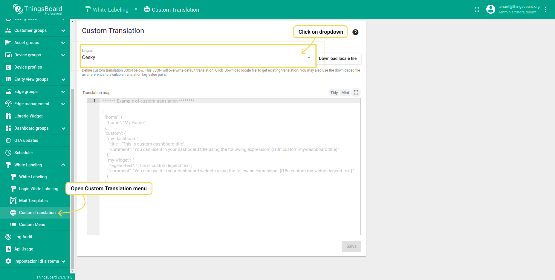 Step 1. Open Custom Translation menu.