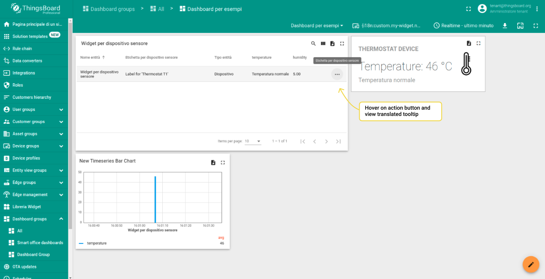 Step 6. Hover on an action button and view custom tooltip.