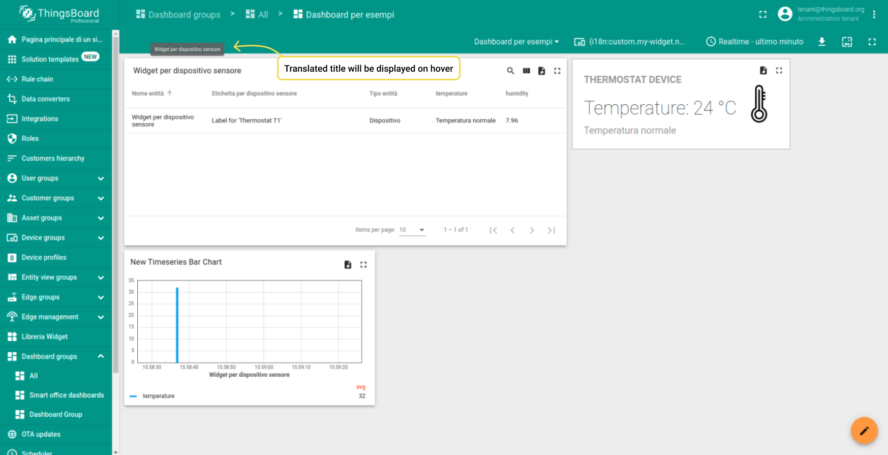 Step 3. Hover on widget title and check applied translation.